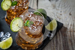 Rum and cola cocktail in glasses