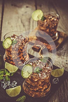 Rum and cola cocktail in glasses