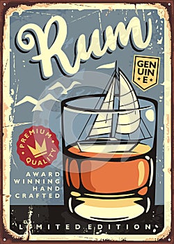 Rum sign with glass of drink and sail boat