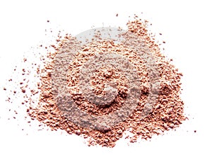 Ð¡rumbled natural powder make up on white background. Face powder texture