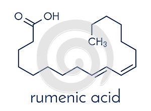 Rumenic acid bovinic acid, conjugated linoleic acid, CLA fatty acid molecule. Skeletal formula. photo
