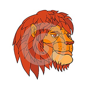 Ruminating Lion Head Cartoon Color