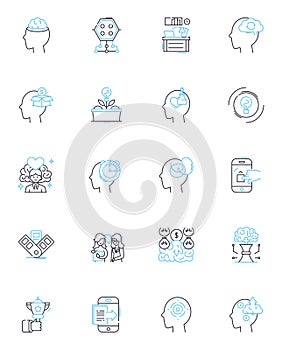 Rumination linear icons set. Overthinking, Reflection, Contemplation, Obsession, Pondering, Meditating, Mulling line