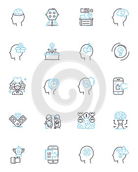 Rumination linear icons set. Overthinking, Reflection, Contemplation, Obsession, Pondering, Meditating, Mulling line photo