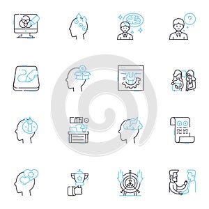 Rumination linear icons set. Overthinking, Reflection, Contemplation, Obsession, Pondering, Meditating, Mulling line photo