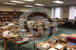 rummage sale at library, with books and other items for sale photo