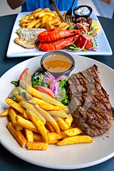 Rump steak and chips