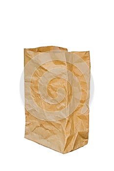 Rumpled brown paper bag opened, Isolated on a White Background.