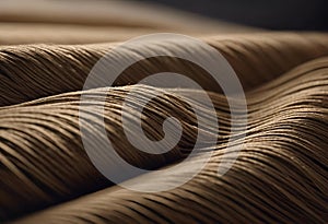 A rumpled and creased brown bedspread, with the fabric bunched up in the center