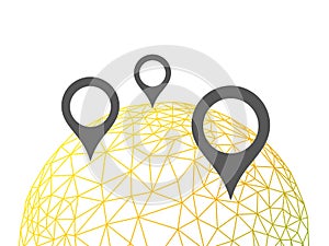 Rumpled triangular low poly style geometric pattern texture globe with money location indicator abstract vector illustration graph