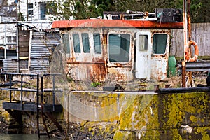 Run down abandoned building by the dock