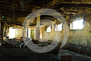 Run-down barn interior