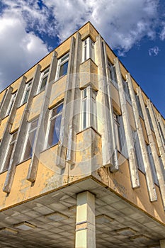 Run-down building with blue sky