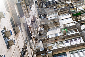 Run Down Living Quarters in Hong Kong. Crowded Residential Apartments