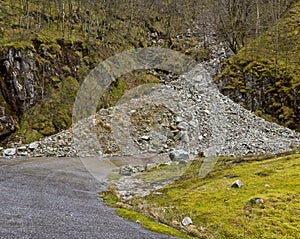 Run-down road in rural landscape