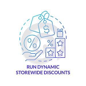 Run dynamic storewide discounts blue gradient concept icon photo