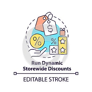 Run dynamic storewide discounts concept icon photo