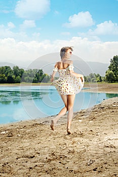 Run and jump on the beach