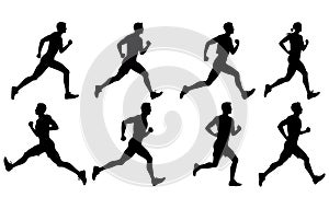 Run. Running men and women, vector set of isolated silhouettes