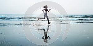 Run Sea Sand Sport Sprint Relax Exercise Beach Concept