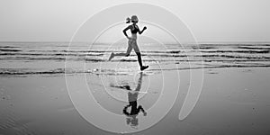 Run Sea Sand Sport Sprint Relax Exercise Beach Concept