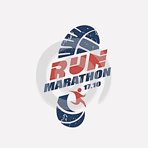 Run symbol in grunge style, marathon icon