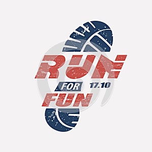 Run symbol in grunge style, marathon icon