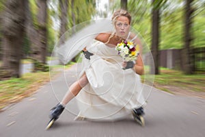 Runaway bride on roller skates