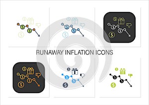 Runaway inflation icons set