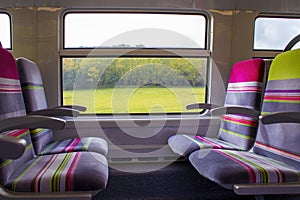 A Runaway Train, a View of the Landscape From the Train Window. Panoramic View of the Train Window Outside the City, France