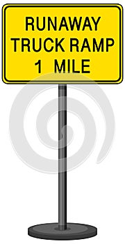 Runaway truck ramp 1 mile warning sign with stand isolated on transparent background