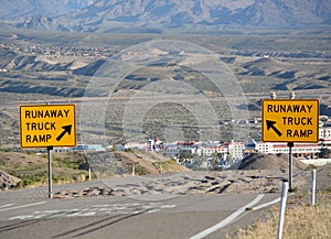 Runaway Truck Ramp Sign a emergency escape ramp in Laughlin, Clark County Nevada USA