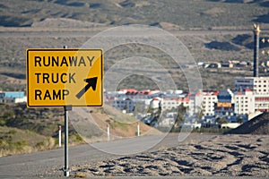 Runaway Truck Ramp Sign a emergency escape ramp in Laughlin, Clark County Nevada USA