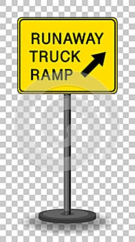Runaway truck ramp warning sign isolated on transparent background