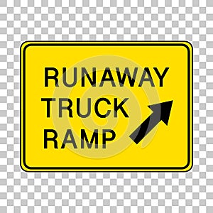 Runaway truck ramp warning sign isolated on transparent background