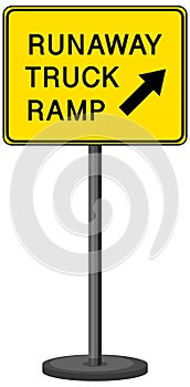 Runaway truck ramp warning sign isolated on white background