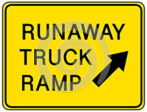 Runaway truck ramp warning sign isolated on white background