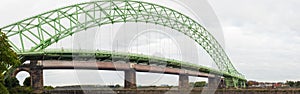 Runcorn road bridge over the River Mersey and Manchester ship canal in UK
