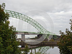 Runcorn road bridge over the River Mersey and Manchester ship canal in the UK