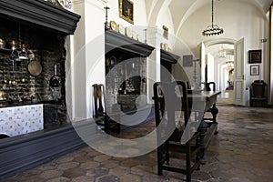 Kitchen with kitchen utensils in Rund?le Palace, Pilsrund?le, Latvia