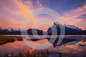 Rundle Reflection in Vermillion Lakes, Banff National Park, Alberta, Canada