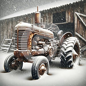 Rundown Rustic Barn Tractor Farm Machinery Equipment Old Rusted Abandoned Agriculture Barn AI Generated