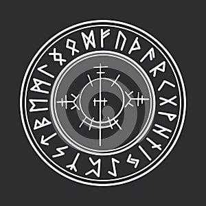 Rune circle Icelandic celtic viking talisman Navigation Compass, frame occult amulet, tribal norse writng isolated on