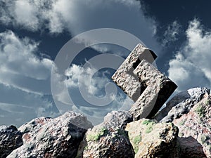 Rune rock under cloudy blue sky