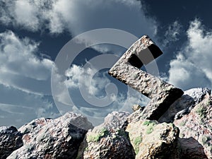 Rune rock under cloudy blue sky