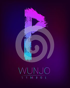 Rune Scandinavia is a Wunjo riches vector illustration. Symbol of Futhark letters. Brush stripes with trend gradient