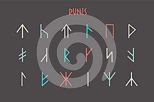 Rune set of letters, runes alphabet. Runic alphabet. Writing ancient. Futhark.