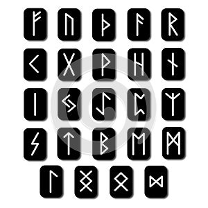 Rune set of letters, runes alphabet. Runic alphabet. Writing ancient. Futhark. Vector