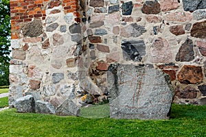 Rune stone from the viking ages, about a thousand years old, Uppsala, Sweden