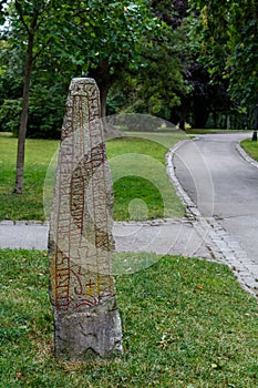 Rune stone from the viking ages, about a thousand years old, Uppsala, Sweden